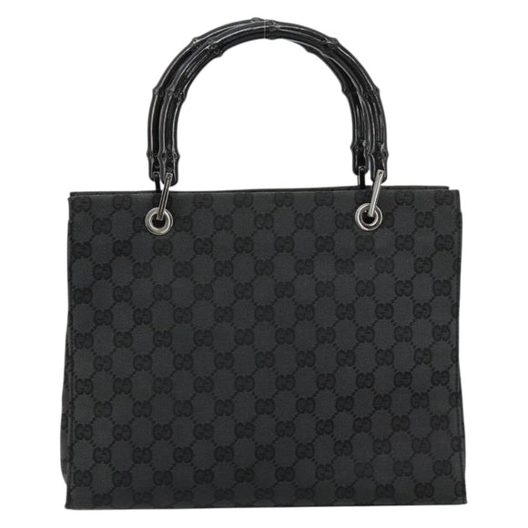 GUCCI GG Canvas Bamboo Hand Bag Black Silver 002 1016 Auth 180509A