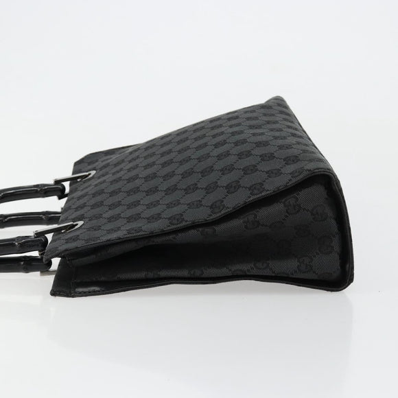 GUCCI GG Canvas Bamboo Hand Bag Black Silver 002 1016 Auth 180509A