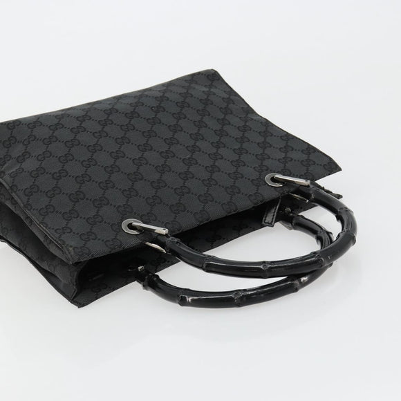 GUCCI GG Canvas Bamboo Hand Bag Black Silver 002 1016 Auth 180509A