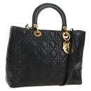 Christian Dior Canage Hand Bag Lamb Skin Black Gold Auth 180510SAM-1