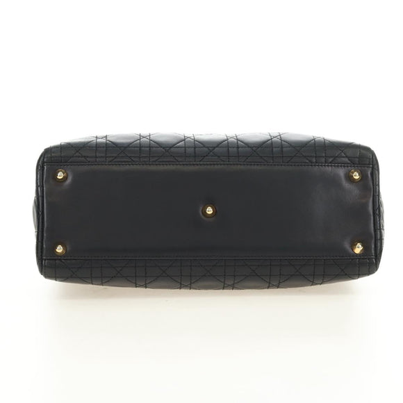 Christian Dior Canage Hand Bag Lamb Skin Black Gold Auth 180510SAM