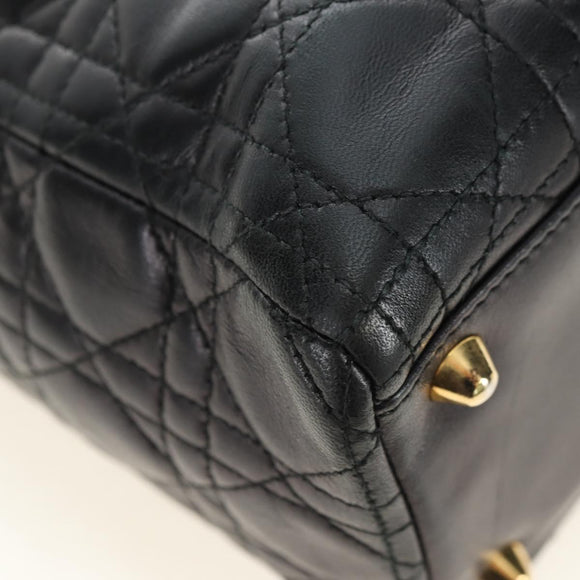 Christian Dior Canage Hand Bag Lamb Skin Black Gold Auth 180510SAM