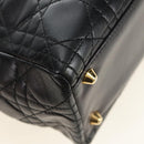 Christian Dior Canage Hand Bag Lamb Skin Black Gold Auth 180510SAM-17