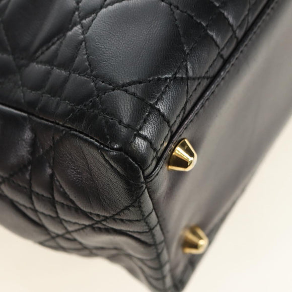Christian Dior Canage Hand Bag Lamb Skin Black Gold Auth 180510SAM