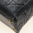 Christian Dior Canage Hand Bag Lamb Skin Black Gold Auth 180510SAM-18