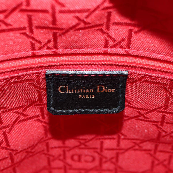 Christian Dior Canage Hand Bag Lamb Skin Black Gold Auth 180510SAM