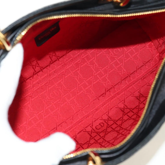Christian Dior Canage Hand Bag Lamb Skin Black Gold Auth 180510SAM