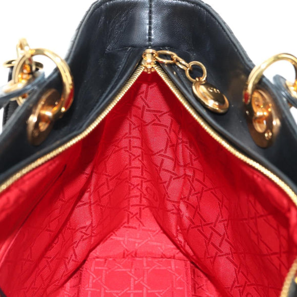 Christian Dior Canage Hand Bag Lamb Skin Black Gold Auth 180510SAM