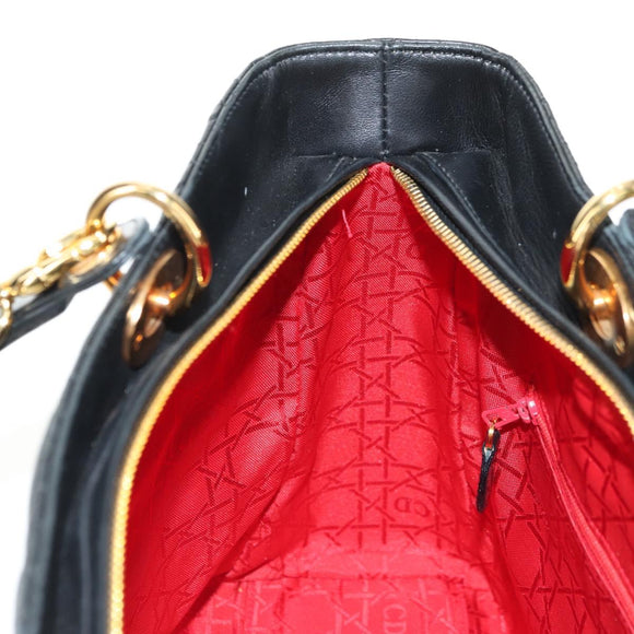 Christian Dior Canage Hand Bag Lamb Skin Black Gold Auth 180510SAM