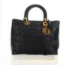 Christian Dior Canage Hand Bag Lamb Skin Black Gold Auth 180510SAM-12