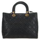Christian Dior Canage Hand Bag Lamb Skin Black Gold Auth 180510SAM-2