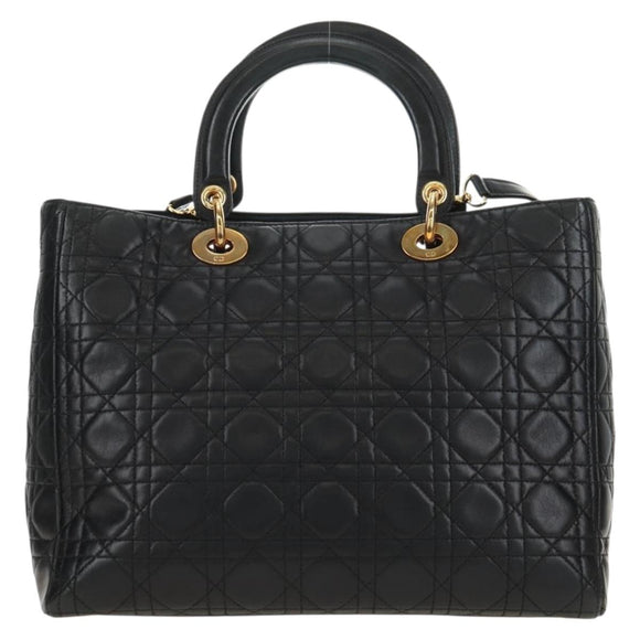 Christian Dior Canage Hand Bag Lamb Skin Black Gold Auth 180510SAM