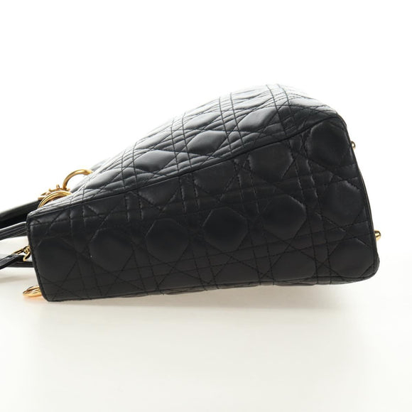 Christian Dior Canage Hand Bag Lamb Skin Black Gold Auth 180510SAM