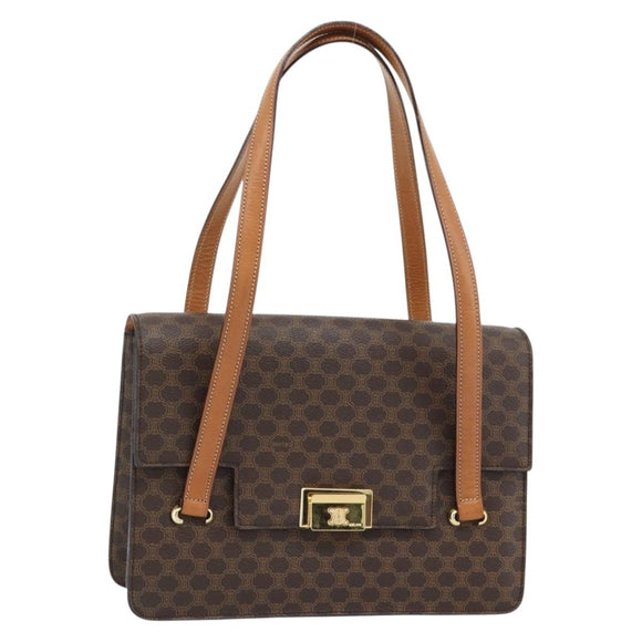 CELINE Macadam Canvas Hand Bag PVC Leather Brown Gold Auth 180512A