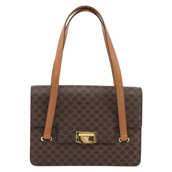 CELINE Macadam Canvas Hand Bag PVC Leather Brown Gold Auth 180512A