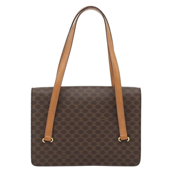 CELINE Macadam Canvas Hand Bag PVC Leather Brown Gold Auth 180512A