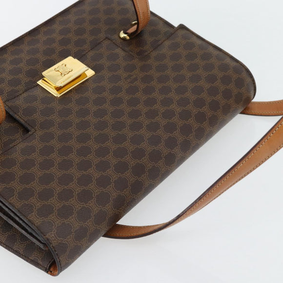 CELINE Macadam Canvas Hand Bag PVC Leather Brown Gold Auth 180512A