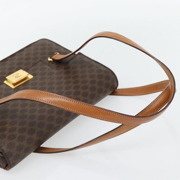 CELINE Macadam Canvas Hand Bag PVC Leather Brown Gold Auth 180512A