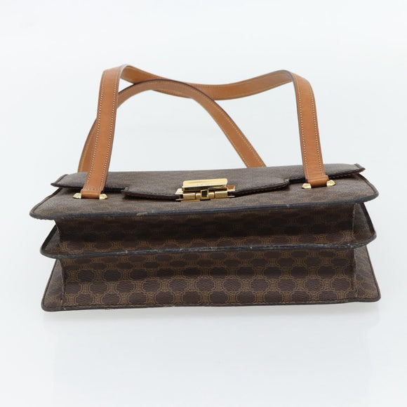 CELINE Macadam Canvas Hand Bag PVC Leather Brown Gold Auth 180512A