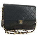 CHANEL Matelasse Chain Shoulder Bag Lamb Skin Black Gold CC Auth 180513SAM-1