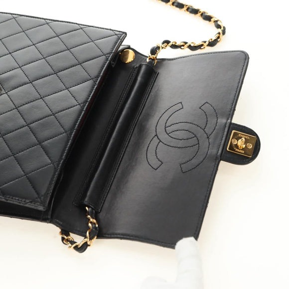 CHANEL Matelasse Chain Shoulder Bag Lamb Skin Black Gold CC Auth 180513SAM