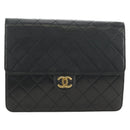 CHANEL Matelasse Chain Shoulder Bag Lamb Skin Black Gold CC Auth 180513SAM-13