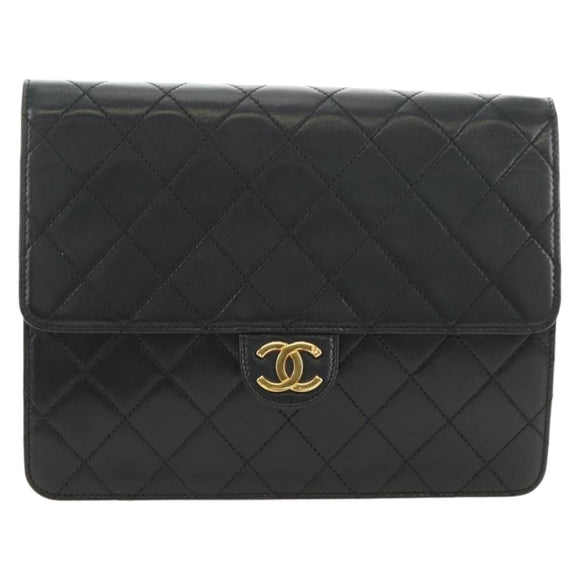 CHANEL Matelasse Chain Shoulder Bag Lamb Skin Black Gold CC Auth 180513SAM