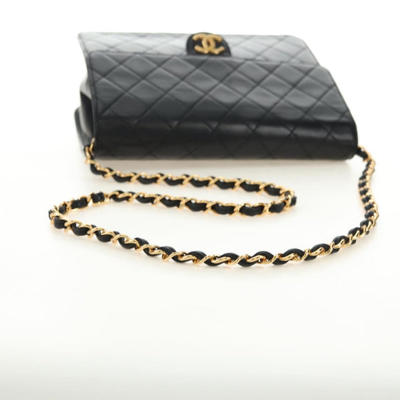CHANEL Matelasse Chain Shoulder Bag Lamb Skin Black Gold CC Auth 180513SAM