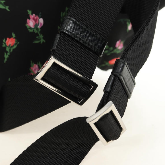 PRADA Bloem Rugzak Nylon Zwart Zilver 1BZ811 Auth 180522SAM