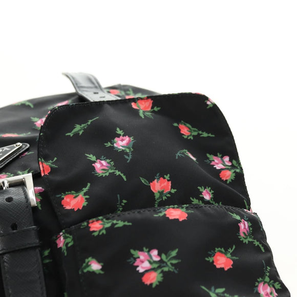 PRADA Bloem Rugzak Nylon Zwart Zilver 1BZ811 Auth 180522SAM