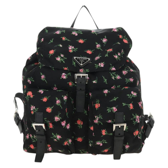 PRADA Bloem Rugzak Nylon Zwart Zilver 1BZ811 Auth 180522SAM