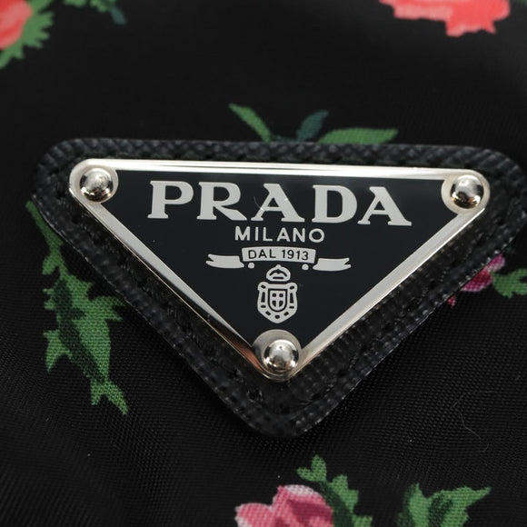 PRADA Bloem Rugzak Nylon Zwart Zilver 1BZ811 Auth 180522SAM