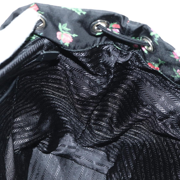 PRADA Bloem Rugzak Nylon Zwart Zilver 1BZ811 Auth 180522SAM
