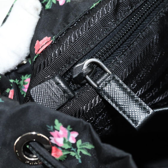 PRADA Bloem Rugzak Nylon Zwart Zilver 1BZ811 Auth 180522SAM