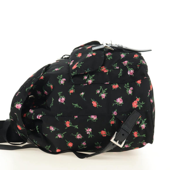 PRADA Bloem Rugzak Nylon Zwart Zilver 1BZ811 Auth 180522SAM