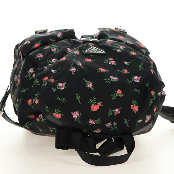 PRADA Bloem Rugzak Nylon Zwart Zilver 1BZ811 Auth 180522SAM