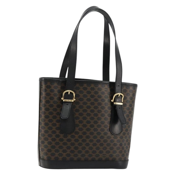 CELINE Macadam Canvas Tote Bag PVC Leather Black Gold Auth 180524A