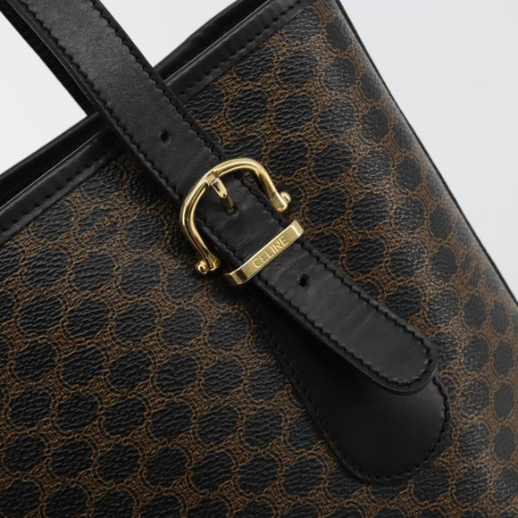 CELINE Macadam Canvas Tote Bag PVC Leather Black Gold Auth 180524A