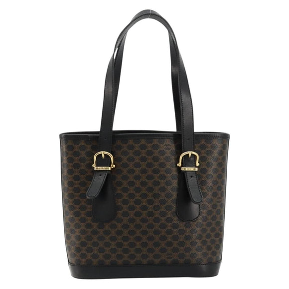 CELINE Macadam Canvas Tote Bag PVC Leather Black Gold Auth 180524A