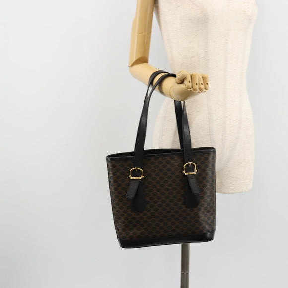 CELINE Macadam Canvas Tote Bag PVC Leather Black Gold Auth 180524A