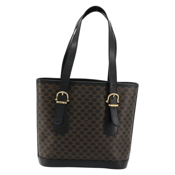 CELINE Macadam Canvas Tote Bag PVC Leather Black Gold Auth 180524A