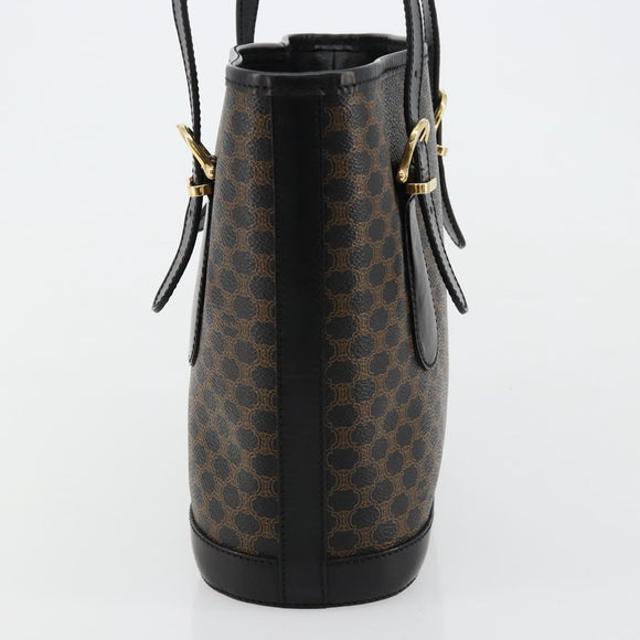 CELINE Macadam Canvas Tote Bag PVC Leather Black Gold Auth 180524A