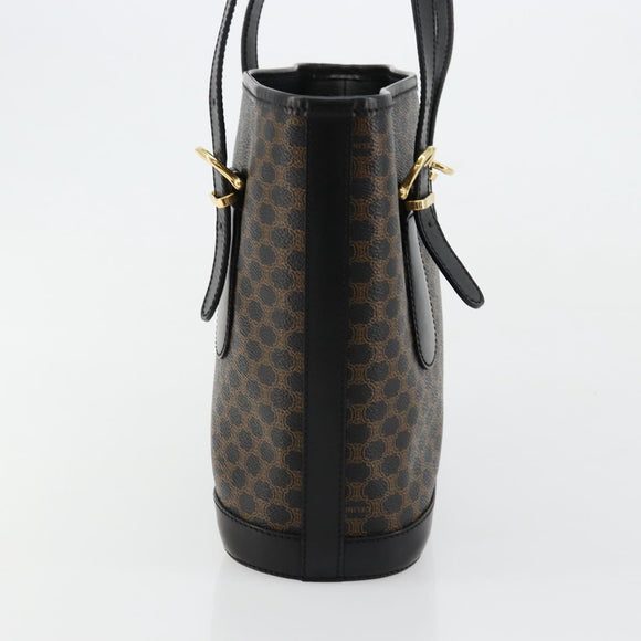 CELINE Macadam Canvas Tote Bag PVC Leather Black Gold Auth 180524A