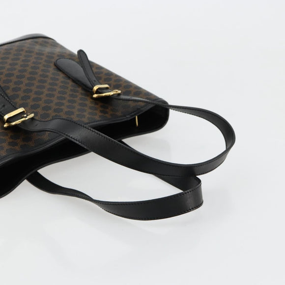CELINE Macadam Canvas Tote Bag PVC Leather Black Gold Auth 180524A
