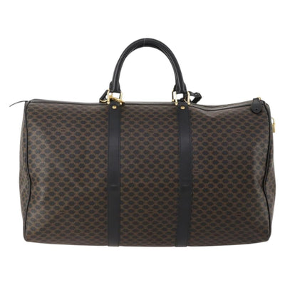 CELINE Macadam Canvas Boston Bag PVC Leather 2way Black Gold Auth 180526A - 0