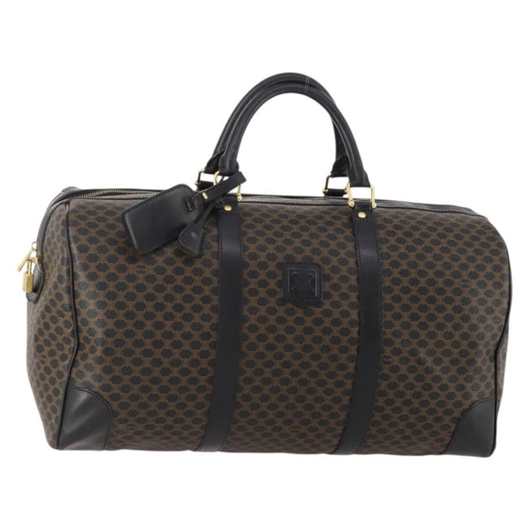 CELINE Macadam Canvas Boston Bag PVC Leather Black Gold Auth 180527A