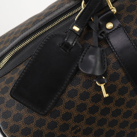CELINE Macadam Canvas Boston Bag PVC Leather Black Gold Auth 180527A