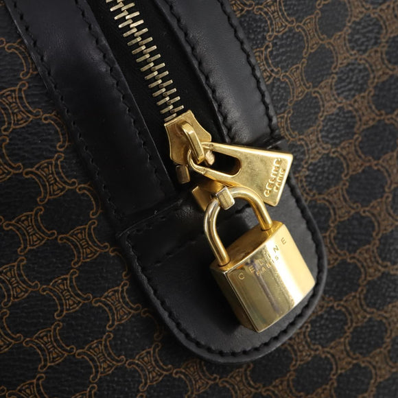 CELINE Macadam Canvas Boston Bag PVC Leather Black Gold Auth 180527A