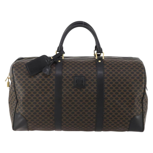 CELINE Macadam Canvas Boston Bag PVC Leather Black Gold Auth 180527A