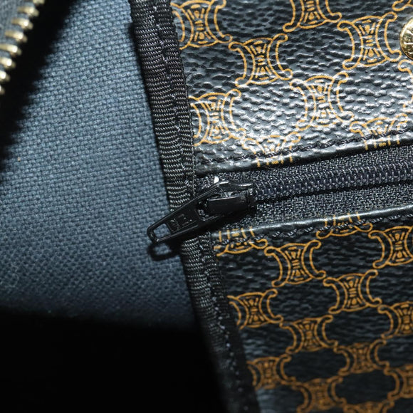 CELINE Macadam Canvas Boston Bag PVC Leather Black Gold Auth 180527A